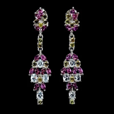 925 Sterling Silver Earrings Oval Aquamarine Sapphire Garnet Gemstone Jewelry - Image 1 of 4