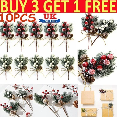 10X Artificial Pine Berry Holly Flower Christmas Branch Ornament Gift Xmas Decor - Image 1 of 4