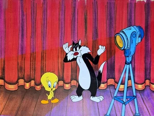 Zwei (2) HANDBEMALTE ANIMATIONSPRODUKTIONSZELLEN! SYLVESTER & TWEETY VOGEL - Bild 1 von 3