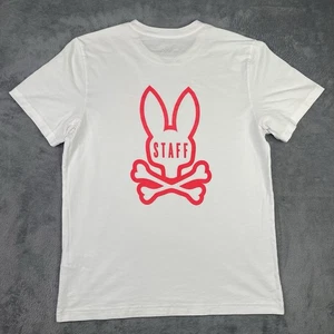 T-shirt Psycho Bunny uomo 5 media bianca logo audace spigolo incrociato staff dipendente - Foto 1 di 12