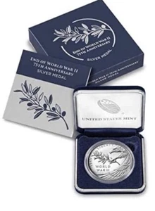 2020 End of World War II (WW2) 75th Anniversary Silver Medal-SEALED UNOPEN - Picture 1 of 6
