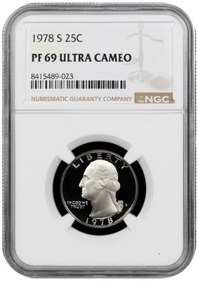 1978 S Proof Washington quarto classificado por NGC PF 69 ULTRA CAMEO - Imagem 1 de 2