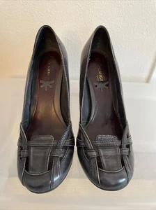 Charles David Exchange Metalic Blue Round Toe Leather Block Heels Size 7.5 - Picture 1 of 5