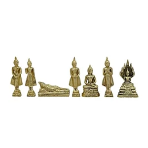 Miniature 7 Days Buddha Image Birthday Shakyamuni Pocket Amulet Brass Statue Set - Picture 1 of 11