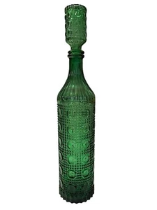 Vintage MCM Empoli Decanter Emerald Dot Emerald Green Glass Large Bottle 18” - Picture 1 of 5