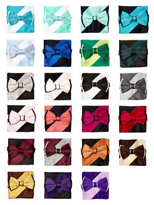 Bow Tie Handkerchief Set Two Tone Solid Color Design BowTie Hanky Pocket Square