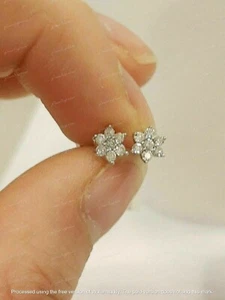 Stud Earrings Lab Created 1.50 Ct Round Flower Cut Diamond 14K White Gold Plated - Picture 1 of 4