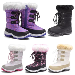 Youth Boys Girls Snow Boots Mid Calf Waterproof Kids Warm Outdoor Ski Boots - Picture 1 of 41