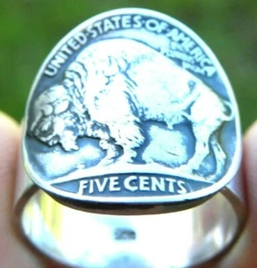 Signet ring authentic Buffalo Indian Nickel coin .925 sterling silver customize  - Picture 1 of 11