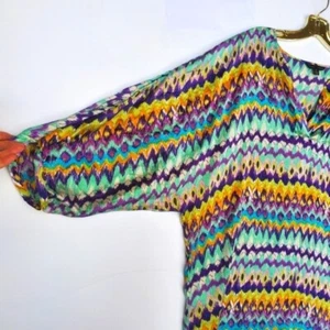 100% Silk Blouse Acid Tie Dye Drop Dopamine Print Boho Retro Size XL - EUC! - Picture 1 of 13