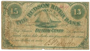 1862 Hudson River Bank New Trikot NJ 15 Cent Nr. 1037 W-825 (L2198) - Bild 1 von 2