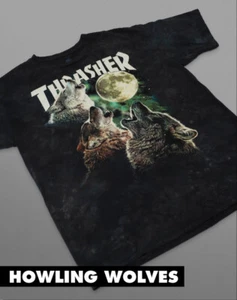 Thrasher Magazine X The Mountain HOWLING WOLVES Skateboard T Shirt TIE DYE - Picture 1 of 1
