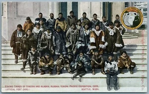 ESKIMO TRIBES OF SIBERIA & ALASKA 1909 PACIFIC EXPOSITION ANTIQUE POSTCARD  - Picture 1 of 2
