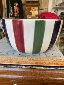 Hausenware Pottery Red Green Purple White Striped Serving Bowl 5"H & 10"Diameter - Picture 1 of 5