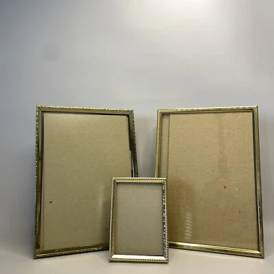 Vintage Brass Picture Frames Lot of 3 Slide Back mcm 5x7 , 2.5x3.5 MCM CARR - Изображение 1 из 4
