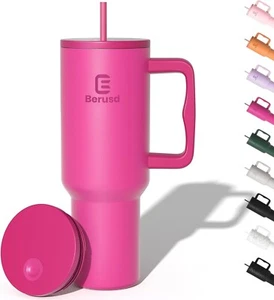 1.2L 40Oz Insulated Travel Cup Handle Straw Lid Coffee Thermos Flask Water Mug - Picture 1 of 30