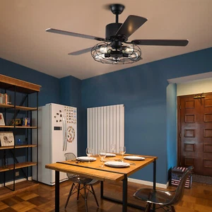 Retro Industrial Ceiling Fan Light Fixture FOR Restaurant Living Room Bedroom - Picture 1 of 12