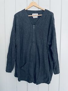 Flax Angelheart Cardigan Sweater M/L Gray V-Neck Zip Front Merino Wool Cashmere
