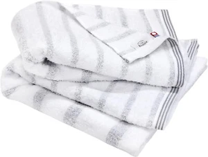 Imabari Towel Bath towel Hiorie Mist 2-piece set Gray Border 100% cotton Soft - Picture 1 of 9