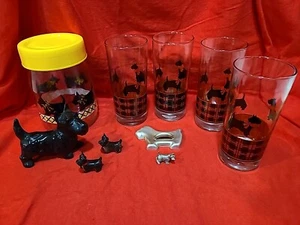Rare Black Scottie dog lot~Anchor Hocking glasses, Carlton Lidded Jar and MORE - Picture 1 of 15