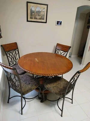 Wood/Steel Table And Chairs With Matching Wine Rack. - Image 1 of 4