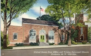 United States Post Office and Trinity Episcopal Church Fredonia, N. Y. Postcard - Picture 1 of 2