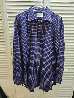 Thomas 粉色紫色方形图案衬衫男式 17.5 英寸经典合身休闲连衣裙 — 第 1/4 张图片