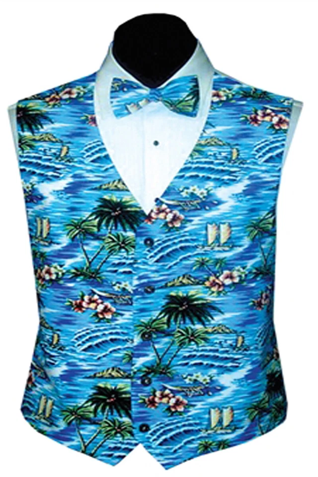 Men's Ocean Blue Tropical Island Vest and Bow Tie - Image 1 of 1