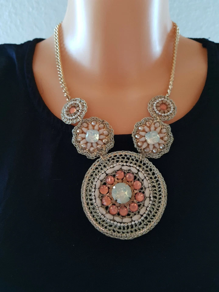 Modeschmuck,Damen,Halskette,Kette,Kurz,Gold,Perlen,Strass - Bild 1 von 4