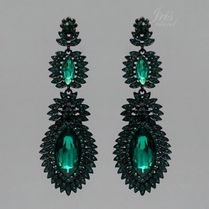 Pendientes colgantes de gota de araña de cristal verde para mujer boda graduación 0114 - Imagen 1 de 4