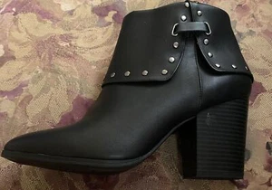 Easy Street ~ Black Leather Ankle Boots with Studs, Strap ~ Size 10W - Picture 1 of 7