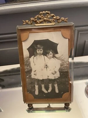 ancien cadre photo laiton et verre biseauté noeud napoleon  déco retro Photo - Photo 1/4