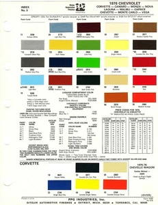 1976 CHEVROLET CAMARO CORVETTE CAPRICE MONTE CARLO NOVA VEGA PAINT CHIPS (PPG) - Bild 1 von 1