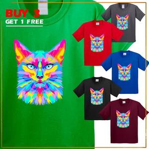 Cat Animal Lover Cute Kids T-Shirts Funny Colorfull Cats Gift USA Party Tee - Picture 1 of 14