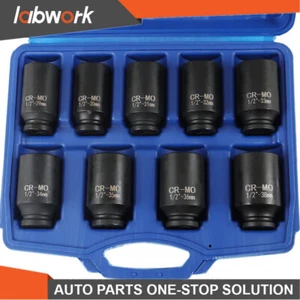 Labwork 9 Pcs Deep Impact Socket Set Drive Metric Axle Hub Nut Socket 29-38mm - Picture 1 of 16