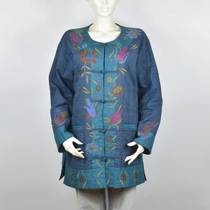 GUDRUN SJODEN Baumwolle Stepp Web Jacke Kimono Mantel Blumen bestickt Gr. L - Bild 1 von 11