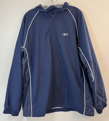 Reebok Full Zip Rain Coat Jacket Windbreaker Men’s Large Navy Blue Long Sleeve - Image 1 of 4
