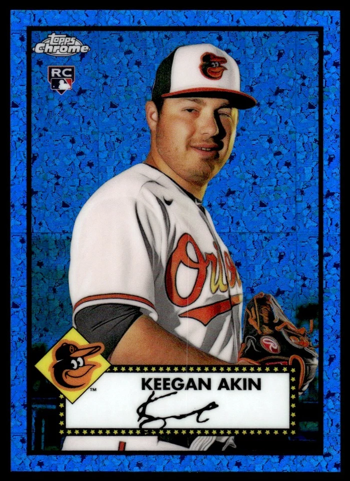 2021 Topps Chrome Platinum Anniversary BLUE DIAMOND Keegan Akin /199 Baltimore - Image 1 of 2