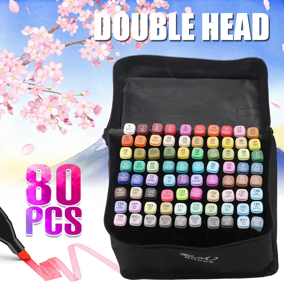 80 Farben Marker Set,Permanent Marker Stifte Set Doppelspitzen Touch Filzstifte! - Bild 1 von 4