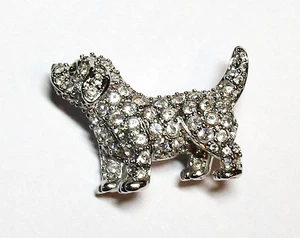 Funkelnde Swarovski Brosche "Kristall" Strass Welpe Hund, silberfarben, sehr süß - Bild 1 von 5