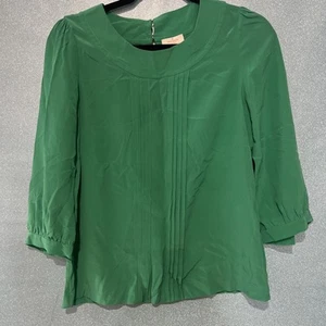 Kate Spade New York Emerald Green Silk Pleat Pullover 3/4 Sleeve Blouse Top Sz 4 - Picture 1 of 5