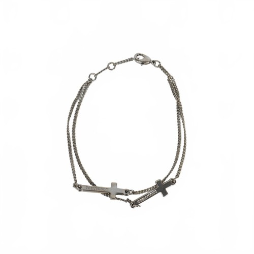 Y0717 Dsquared2 Bracciale Uomo Catena Argento 22SS Motivo Doppia Croce Nuovo