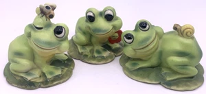 Set Of 3 Vtg Josef Originals Frog Figurine On Lily Pads Snail Butterly - Picture 1 of 6