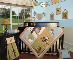 13-Piece Crib Nursery Bedding Set incl. Diaper Changing Pad Cover-Forest Friends - Picture 1 of 9
