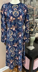 I.Madeline Garden Splendor Floral Long Sleeves Midi Dress Size XL Run Small - Picture 1 of 9