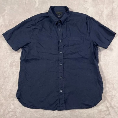 Vince Shirt Mens Size Large Navy Blue Short Sleeve Button Up 100% Linen Casual - Image 1 of 4