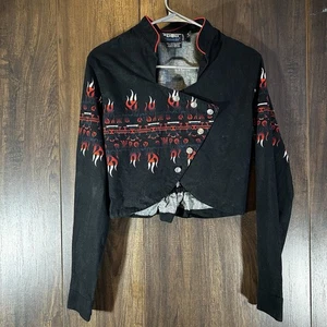 VTG Brooks & Dunn Panhandle Slim Western Long Sleeve Shirt Women Cropped Flames - Picture 1 of 11