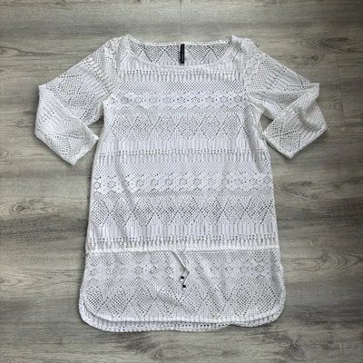 Ralph Lauren 海滩遮瑕连衣裙女式大号白色钩针半透明波西米亚度假 — 第 1/4 张图片