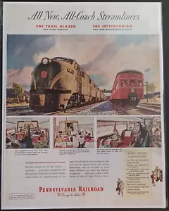 1949 Pennsylvania Railroad Vintage Print Ad 1940s All-New All-Coach Streamliners - Picture 1 of 1