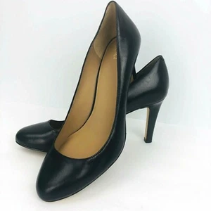 Ann Taylor Mila Black Leather Pumps Heel Size 9 M Rubber Sole Round Toe - Picture 1 of 11
